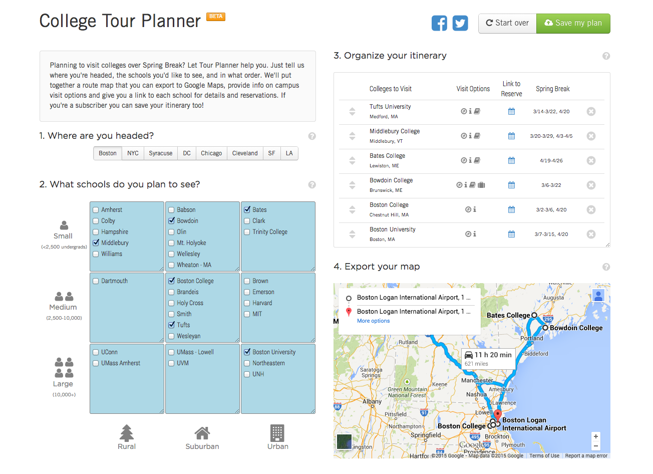 college tour road trip planner